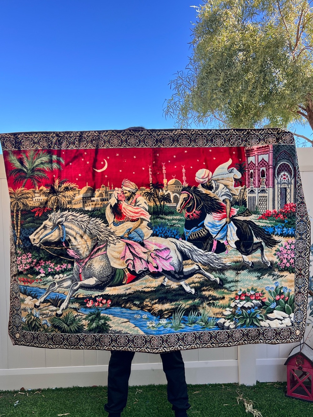 Large Vintage Arabian Nights Tapestry Wall Hanging 72”‎ x 48” Boho Maximalist